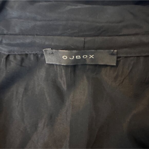 OJBOX Elegant Black Sheer Ruffle Collar Long Sleeve Blouse With Tie Waist - Picture 5 of 5